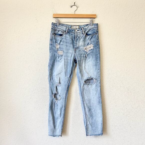 Free People Denim - FREE PEOPLE Ella Jeans Blue Denim Distressed Button Fly Cropped